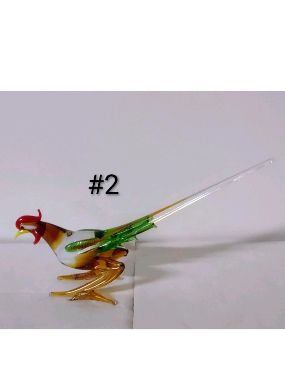 Murano Style Vintage Handblown Glass Colorful Pheasant Bird Figurine 8"L x 4"H